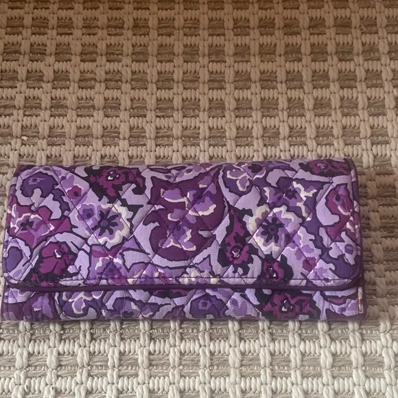 Vera Bradley Deep Plum Trifold Wallet with Paisley Lining - Picture 2 of 4